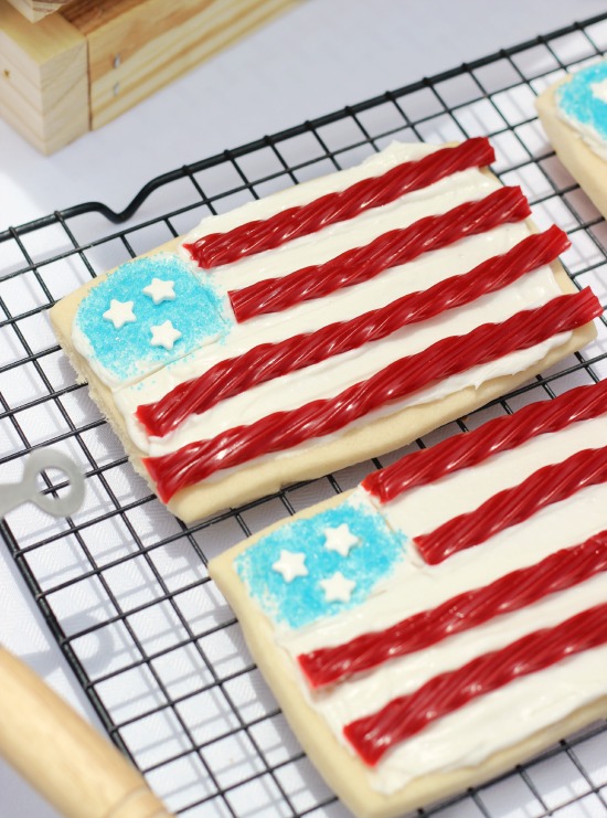 flag sugar cookies made with red licorice