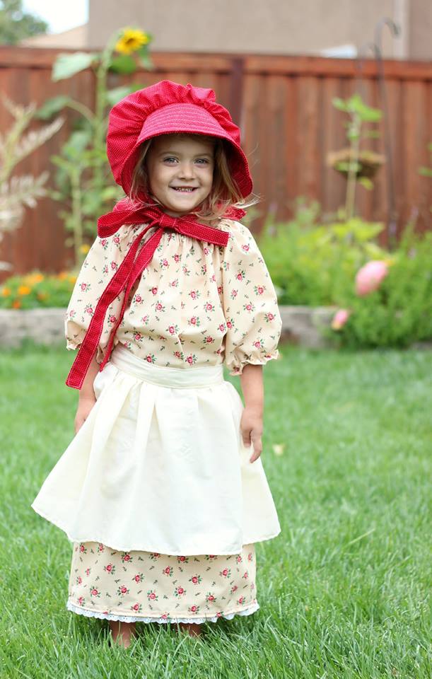 Homemade Pioneer Dress, Apron and Bonnet Costume for Girls