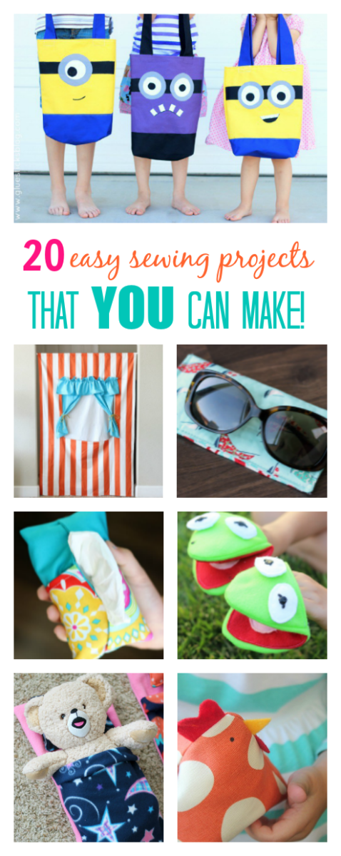 A collection of 20 easy sewing projects for beginners. Pillowcase, handbag, hand warmers, tissue pouch, and more! Most come together in an hour or less!