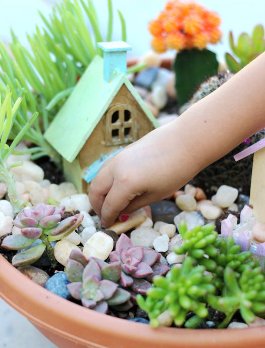 A cactus fairy garden is perfect for summer! It requires very little water, is easy to take care of, and brightens your porch all summer long! 