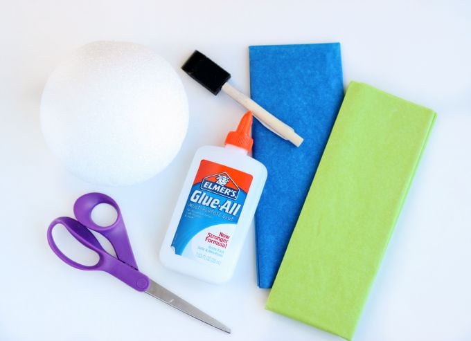 Tissue paper, a styrofoam ball, and a bit of glue is all you need to make a darling little globe craft. A fun craft for Earth Day or a solar system unit craft! Hang with a small hook and string from the ceiling for a fun way to display!