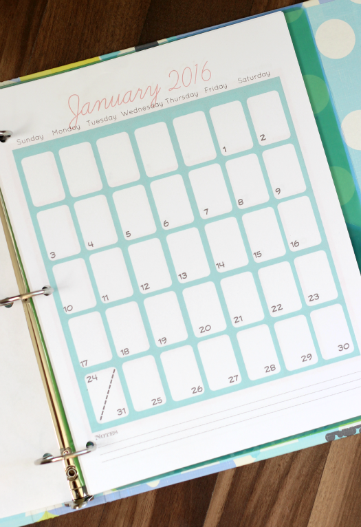 mini binder monthly calendar printable one page