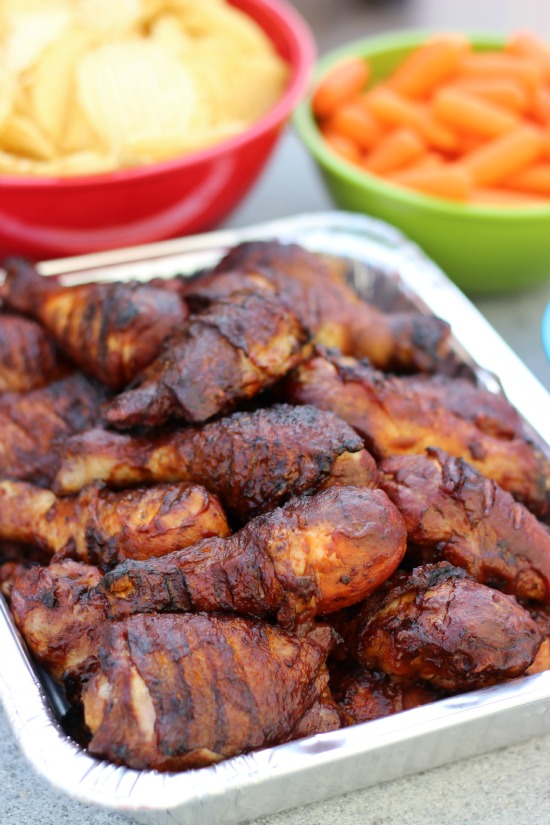 charcoal grilled chicken in foil pan