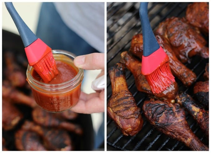 bbq sauce being brushed onto chicken