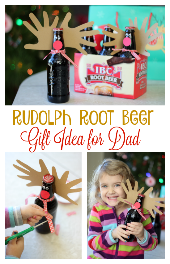 Looking for a cute Christmas gift idea for Dad? How about a pack of his favorite sodas---reindeer themed! These reindeer root beer bottles come together in a matter of minutes and are sure to be a hit this year! 