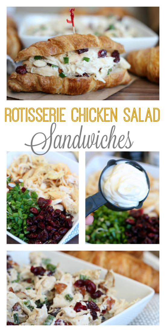 A simple chicken salad sandwich recipe using rotisserie chicken! Rotisserie chicken salad sandwiches are perfect for luncheons and make great leftovers!