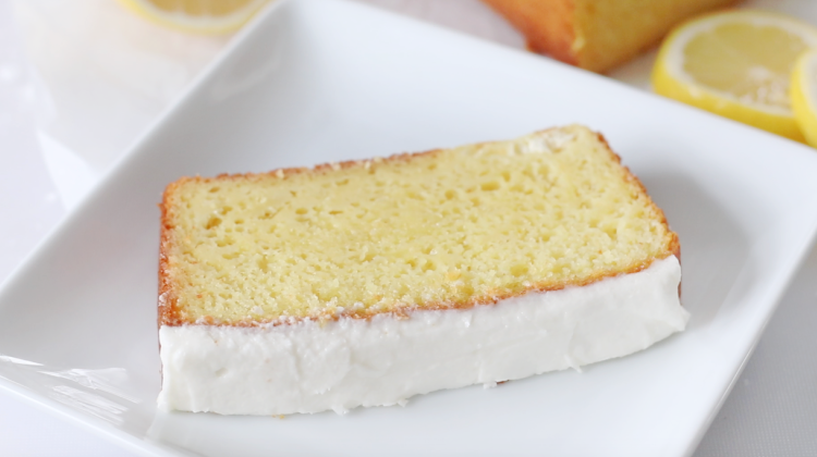 slice of easy lemon loaf cake on plate