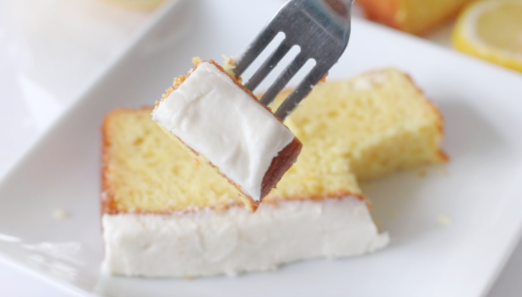 piece of lemon cake on fork