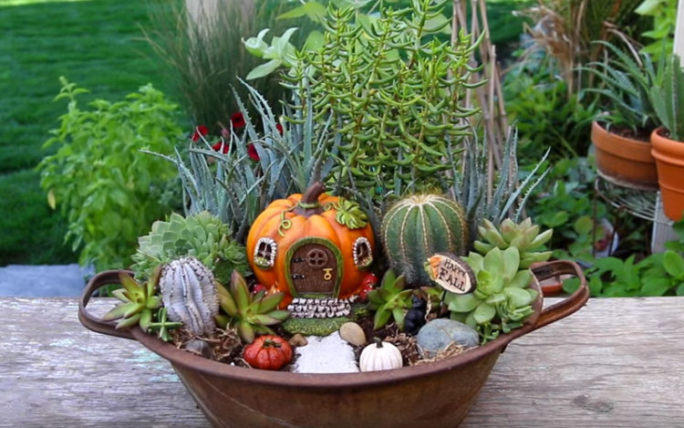 Winter, spring, summer and fall fairy garden inspiration to brighten your home and porch. Make one outdoor, indoors, with plants, with flowers, or with succulents! You can make it in a barrel, a milk jug, a pot, or a tea cup. 