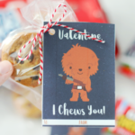 i chews you chewbacca valentines tied to package of cookies