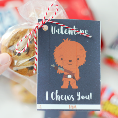 i chews you chewbacca valentines tied to package of cookies