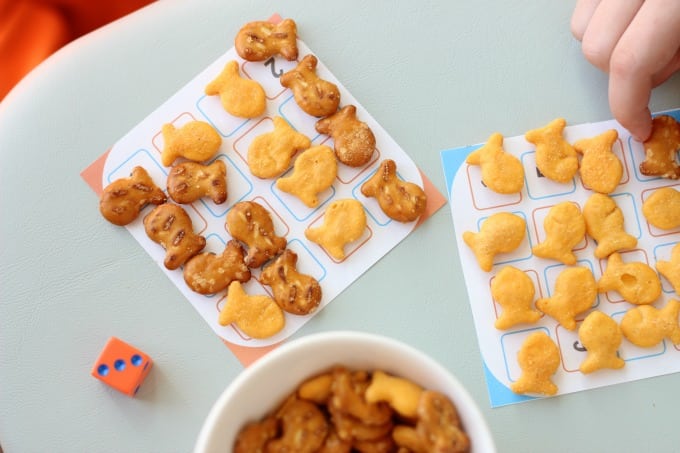 game cards filled with goldfish crackers