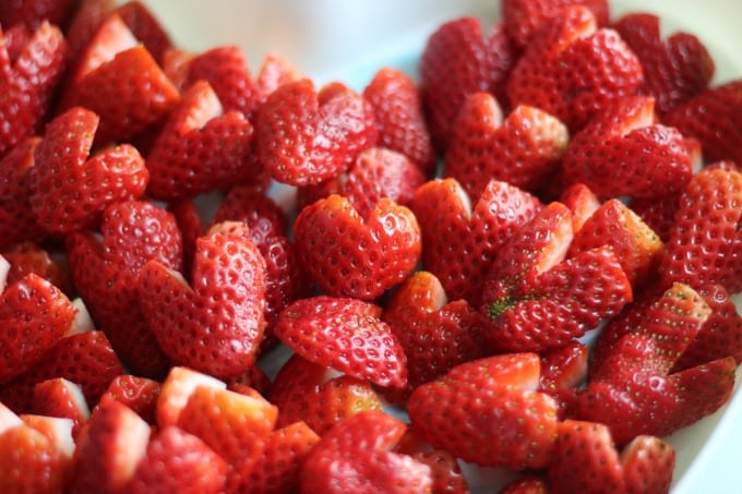 strawberries cut into heart shapes