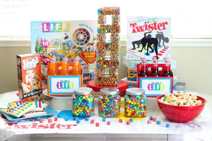 table with family games and snacks