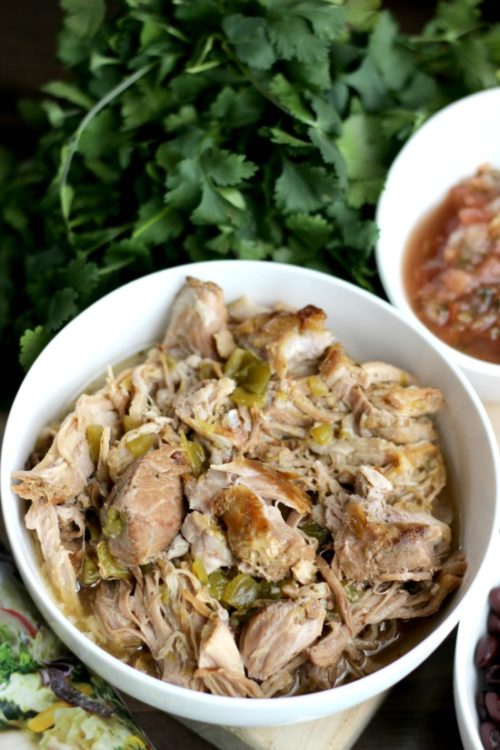 bowl of shredded pork and green chiles