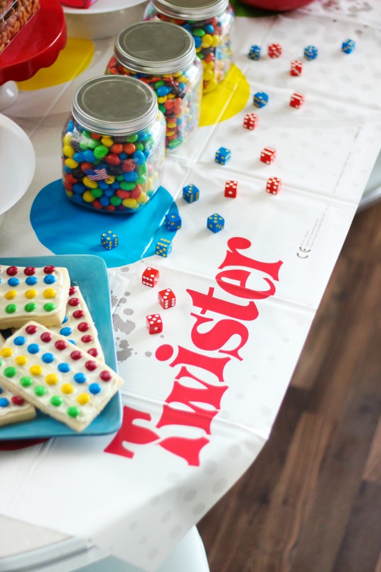 twister game used as table cloth