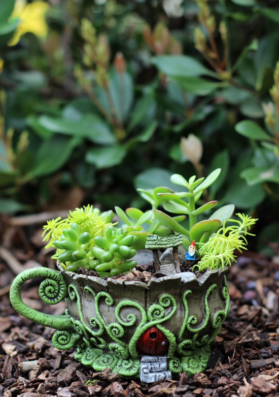 A whimsical fairy garden that will fit in the palm of your hand. This teacup fairy garden adds the perfect amount of magic to any windowsill or shelf!