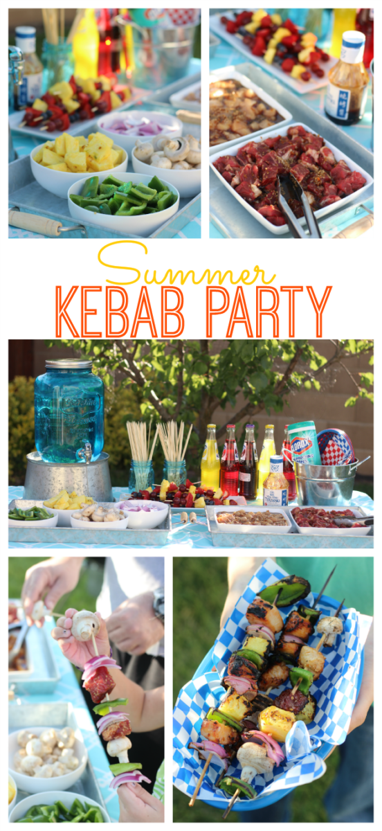 Summer Kebab Party! The perfect outdoor meal to enjoy with family and friends. Provide a variety of meats and veggies for guests to create their own kebabs and then grill to perfection. 