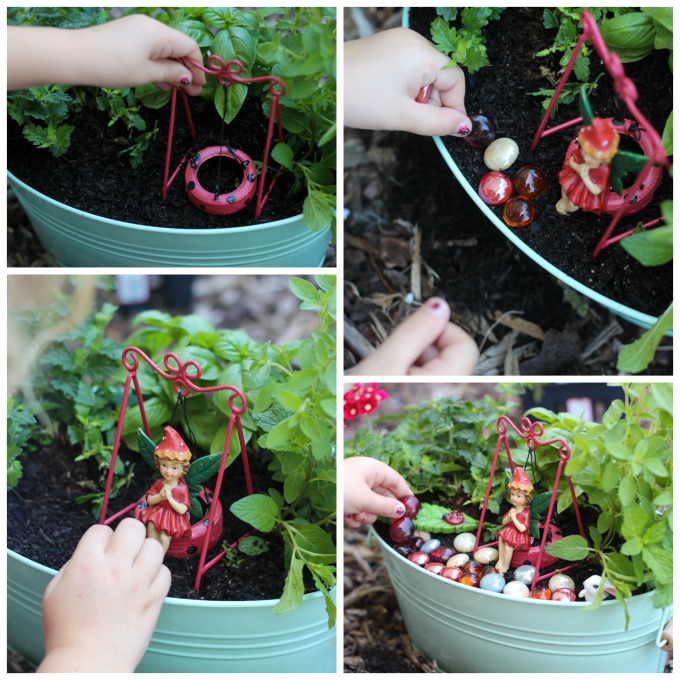 A kitchen herb fairy garden is as practical as it is pretty! Trim the leaves of the herbs off to use in recipes and watch the flowers bloom. Such a fun way to brighten up the kitchen.