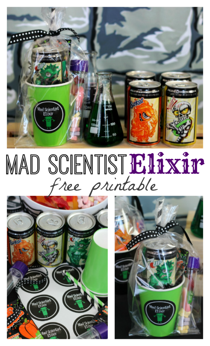 What do you get when you combine a mini can of soda and fizzing candy? A Mad Scientist Elixir that bubbles and is sure to unleash something frightful! These Mad Scientist party favors are sure to be a hit this year.