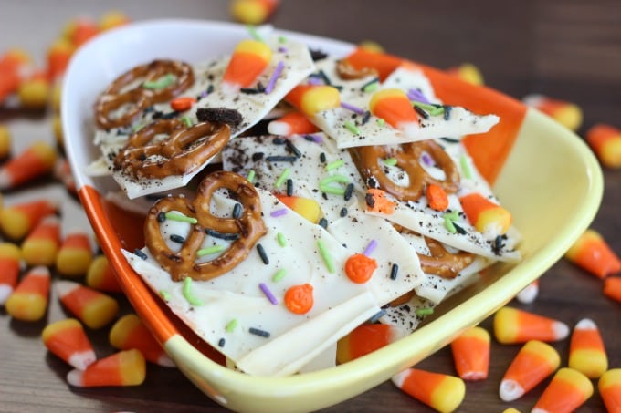 White Chocolate Pretzel Halloween Bark