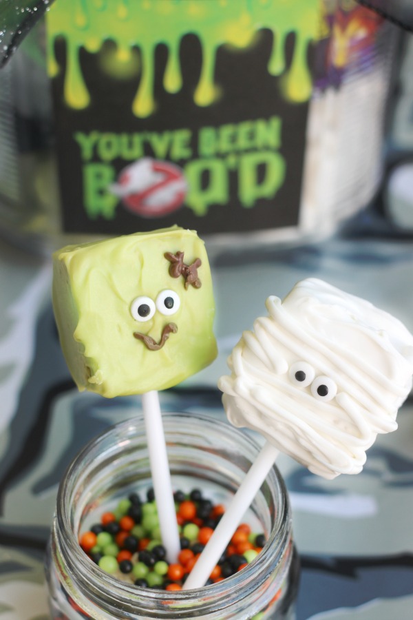 frankenstein and mummy rice krispies pops in jar