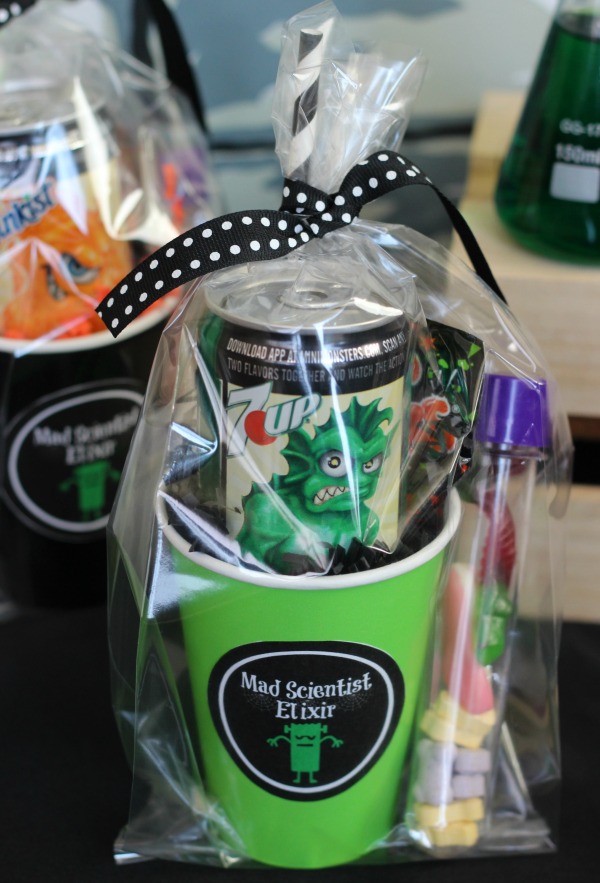 What do you get when you combine a mini can of soda and fizzing candy? A Mad Scientist Elixir that bubbles and is sure to unleash something frightful! These Mad Scientist party favors are sure to be a hit this year.