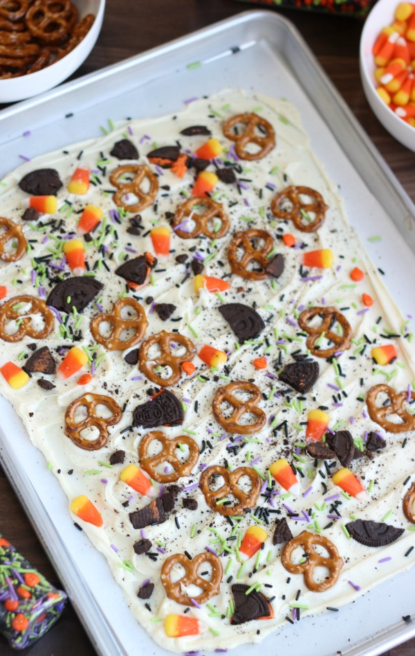 White Chocolate Pretzel Halloween Bark