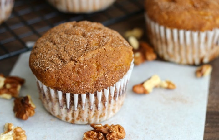 cinnamon pumpkin muffins in muffin liner