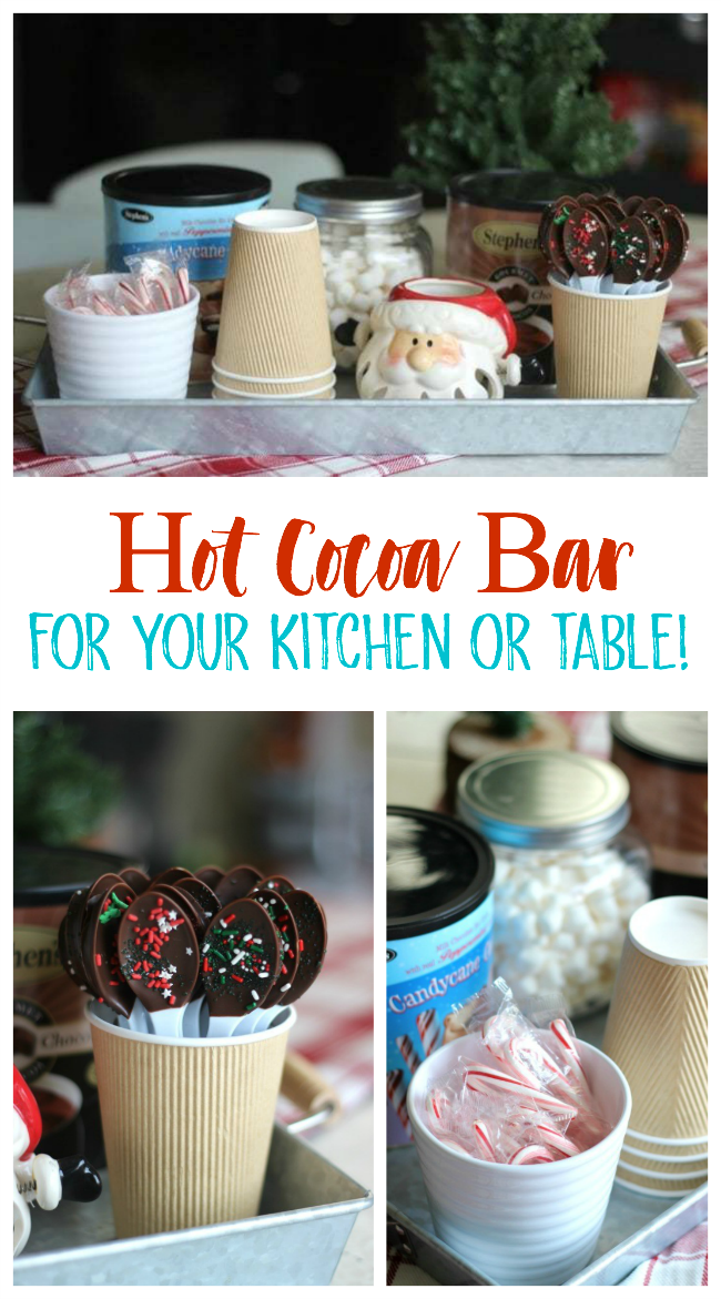 Set up a small hot cocoa bar as a centerpiece for the month of December! Perfect to fit on your kitchen table to enjoy a cup of warm cocoa whenever you'd like! Also, a quick how-to on making chocolate dipped spoons! 