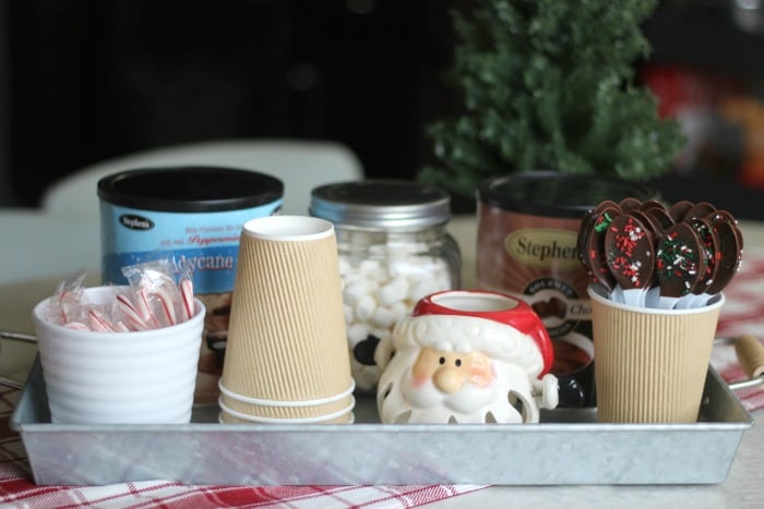 Set up a small hot cocoa bar as a centerpiece for the month of December! Perfect to fit on your kitchen table to enjoy a cup of warm cocoa whenever you'd like!