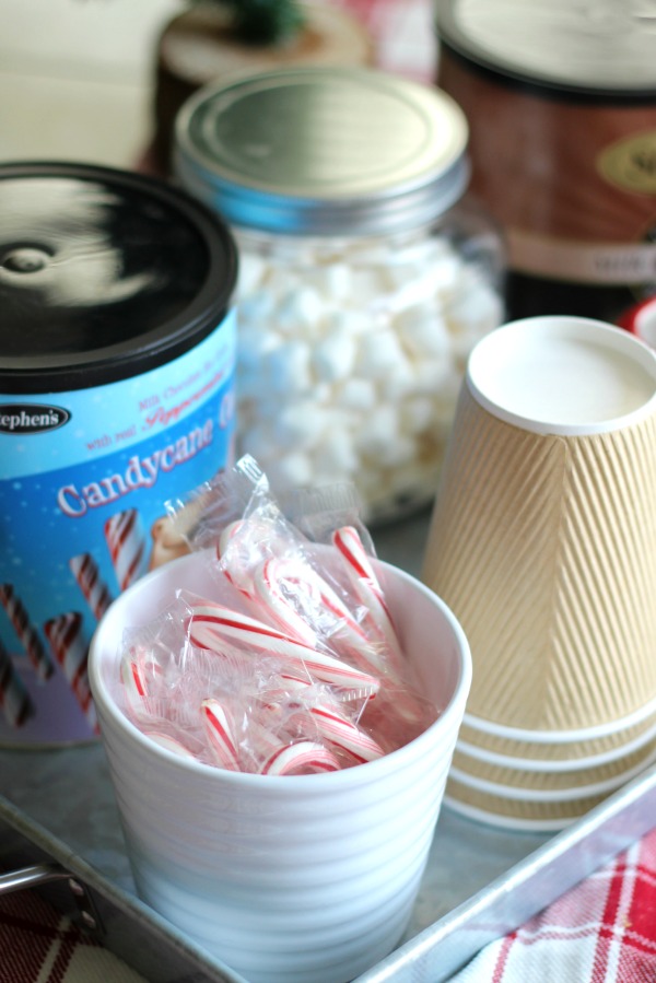 Set up a small hot cocoa bar as a centerpiece for the month of December! Perfect to fit on your kitchen table to enjoy a cup of warm cocoa whenever you'd like!