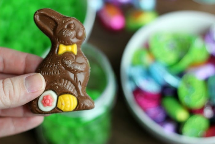 Easter in a Jar: Your favorite seasonal candies all neatly packaged in a plastic Easter mason jar. Wrapped with a bow and perfect for gift giving or spring parties!