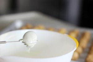 dipping truffles in white chocolate