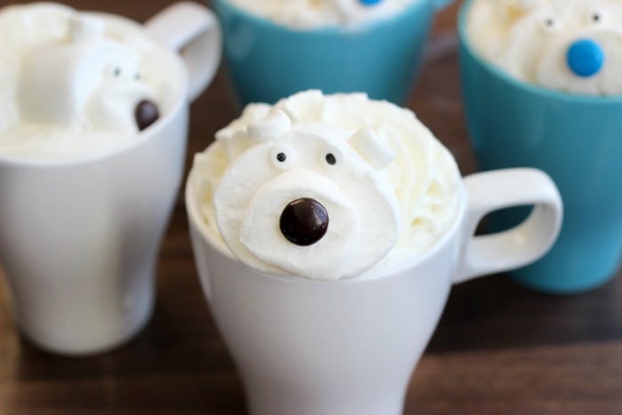 Make this white hot chocolate recipe with only 4 simple ingredients you probably already have in your kitchen! Then top it off with an adorable polar bear marshmallow for one impressive cup of hot chocolate!