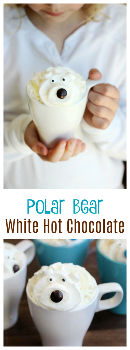 Make this white hot chocolate recipe with only 4 simple ingredients you probably already have in your kitchen! Then top it off with an adorable polar bear marshmallow for one impressive cup of hot chocolate!