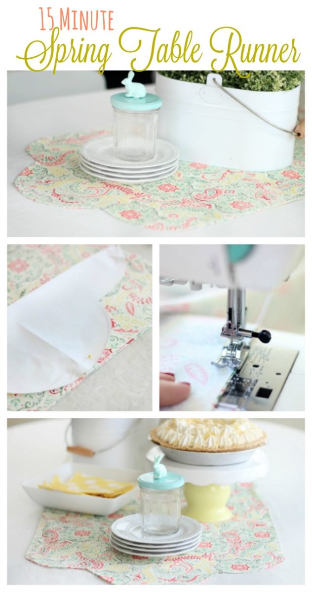 Add a pop of color to your table this spring with a DIY table runner! A quick and easy beginning sewing project. Use coordinating fabrics for a reversible runner!
