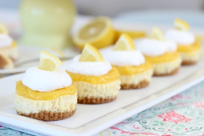 5 lemon cheesecakes on platter