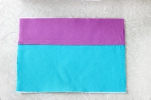 purple and turquoise fabric sewn together
