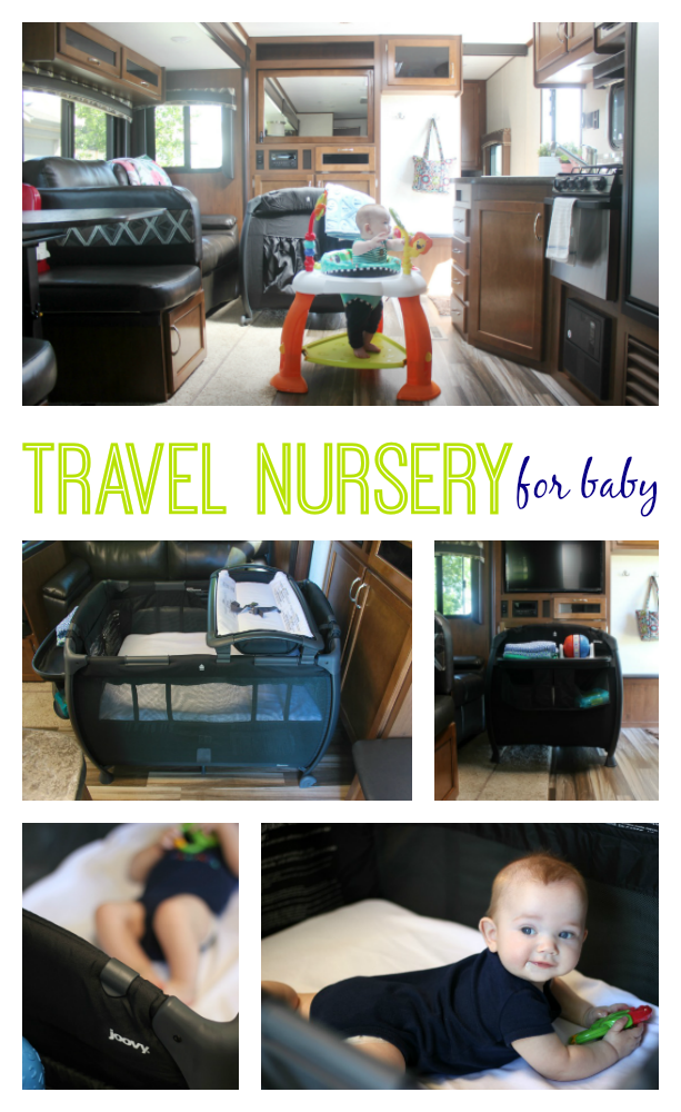 The perfect RV travel nursery for baby! It is compact, easy to fold and store, comes with a diaper station, bassinet insert, and lots of storage!  A great option for a summer on the road.