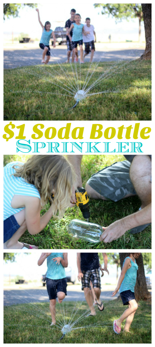 soda bottle sprinkler on lawn