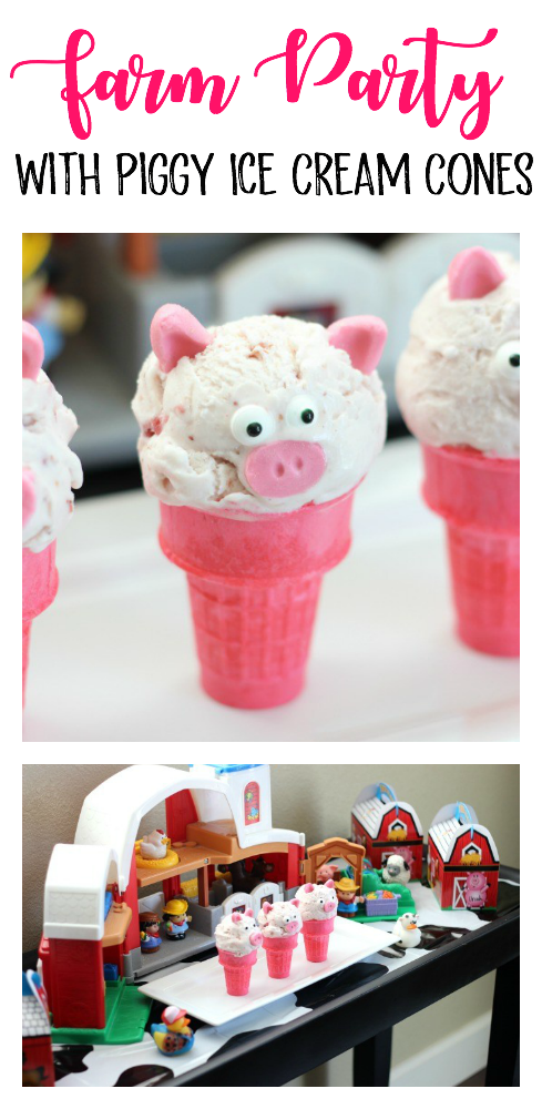 These pink pig ice cream cones are SO easy to make and are a total hit with kids! Here are a collection of ideas to throw a perfectly pink pig farm party for your favorite preschooler!