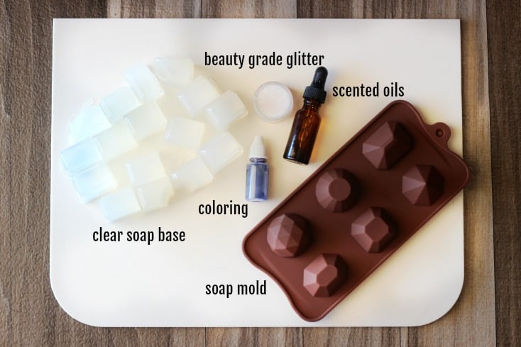 clear soap base cut into blocks with soap mold and essential oil