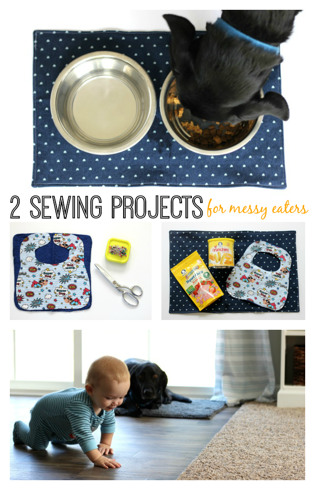 Make a bib out of a washcloth and a placemat in 30 minutes to catch spills from the messy little ones in your home! Two easy sewing projects for beginners!