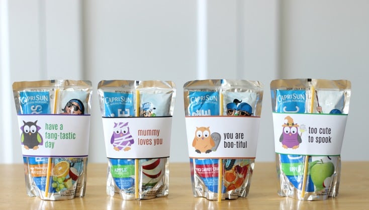 capri sun juice boxes with printable halloween wraps for class parties