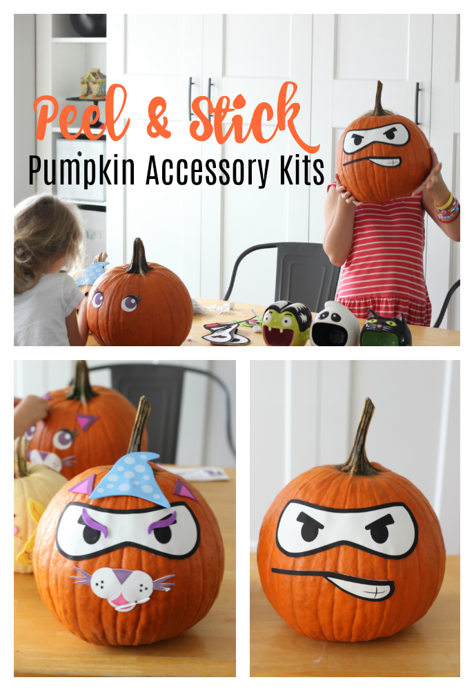 Don't wait until the week of Halloween to decorate your pumpkins! This peel and stick pumpkin decorating kits is so fun and peels right off when you are ready to carve! Great for parties and playdates too!