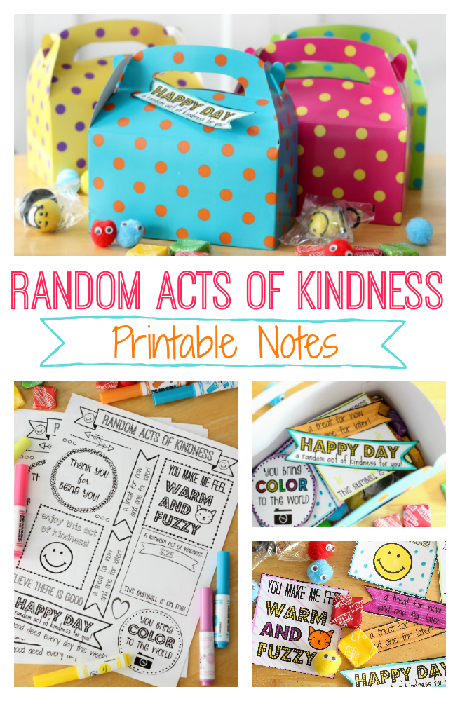 Random Acts of Kindness Day is February 17th. Print out a week of cute tags to color and hand out to brighten someone's day! Tuck everything inside of a box for a Random Acts of Kindness Kit. A fun activity for Girl Scouts, Activity Days, school and more!