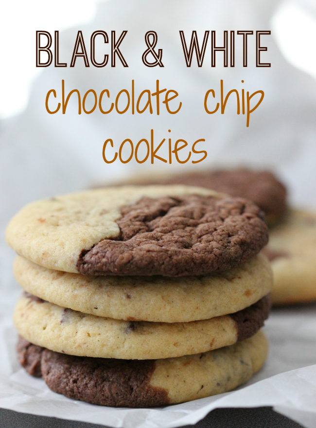 When you can't decide what cookie to make, make both! These black and white cookies combine two flavors; double chocolate chip AND chocolate chip for the perfect cookie. 