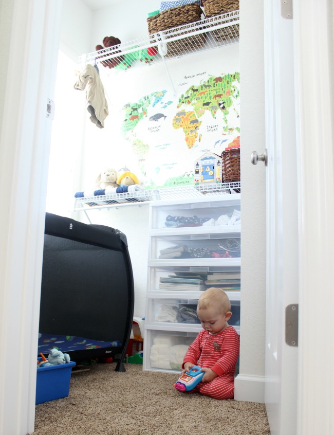 What do you do when you don't have a spare room for baby? Use a closet! This tidy and tiny closet uses every space for maximized nursery organization.