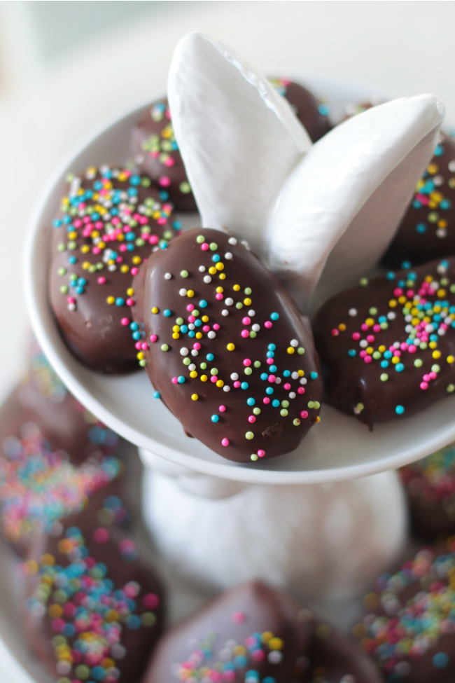 eggs with sprinkles on dessert tray